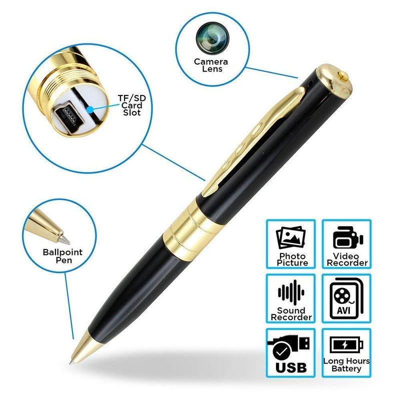 ENTRAZON® Spy Pen Hidden Mini Camera with Photo & Audio/Video Recorder 32GB Supportable Multifunction HomeSecurity Rechargeable Built Battery Memory Card Inserting Home Office Kids Baby Pet Monitoring